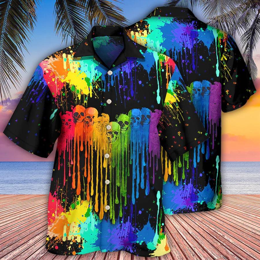 LGBT Aloha Hawaiian Shirt For Summer - LGBT Heart Style Hawaiian Shirt - Colorful Skull Hawaiian Shirt - Perfect Gift For LGBT - Amzanimalsgift