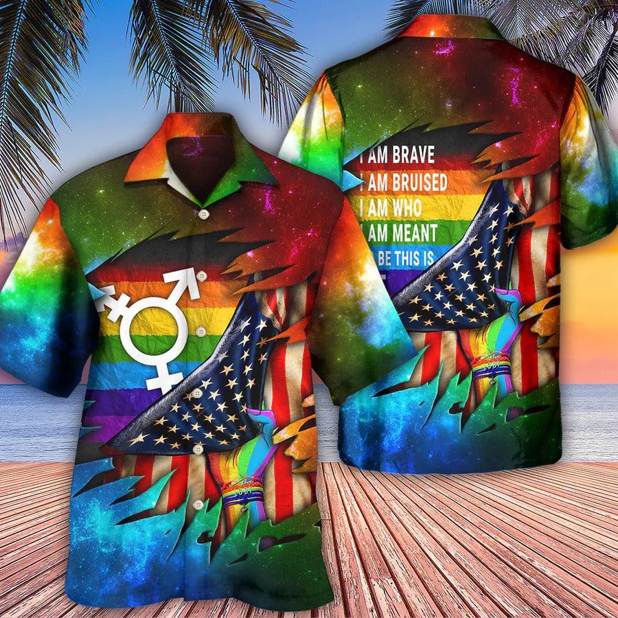 LGBT Aloha Hawaiian Shirt For Summer - LGBT I Am Brave I Am Bruised Cool Hawaiian Shirt - US flag Rainbow Hawaiian Shirt - Perfect Gift For LGBT - Amzanimalsgift