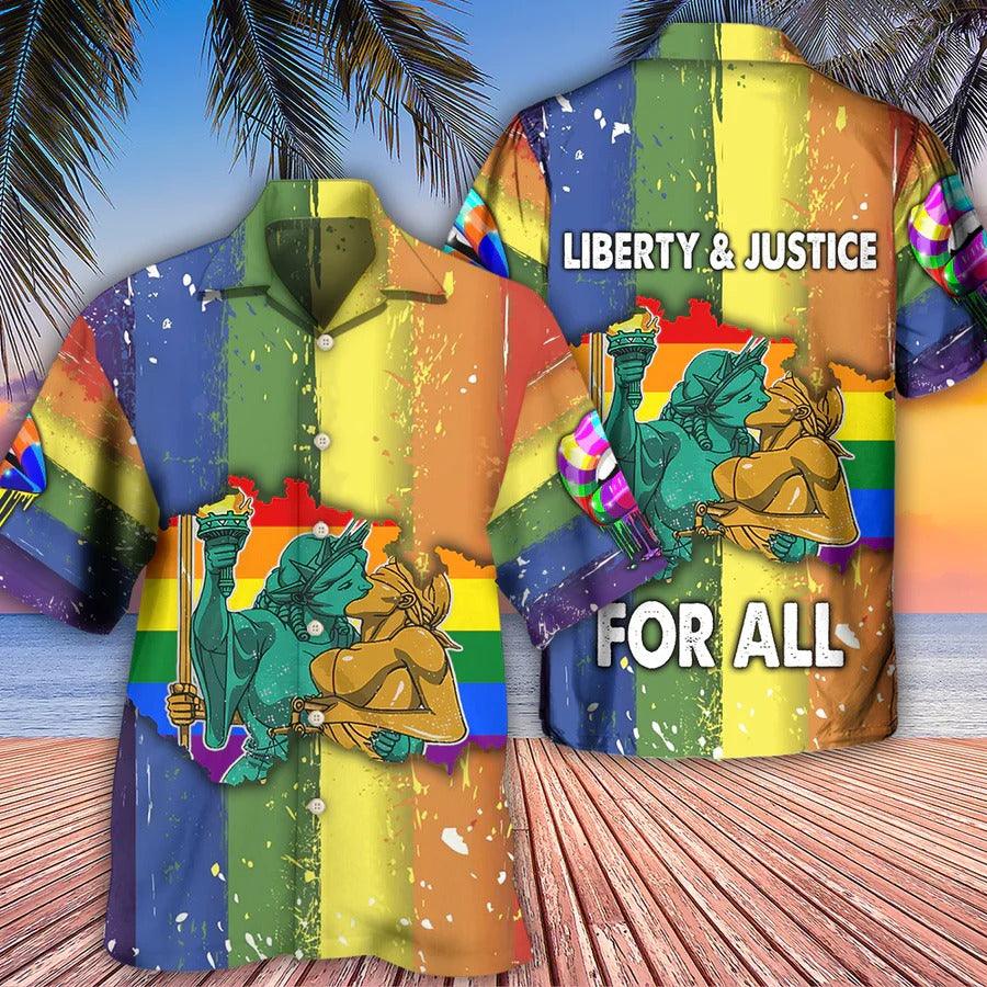 LGBT Aloha Hawaiian Shirt For Summer - LGBT Liberty And Justice For All Cool Hawaiian Shirt - Rainbow Hawaiian Shirt - Perfect Gift For LGBT - Amzanimalsgift