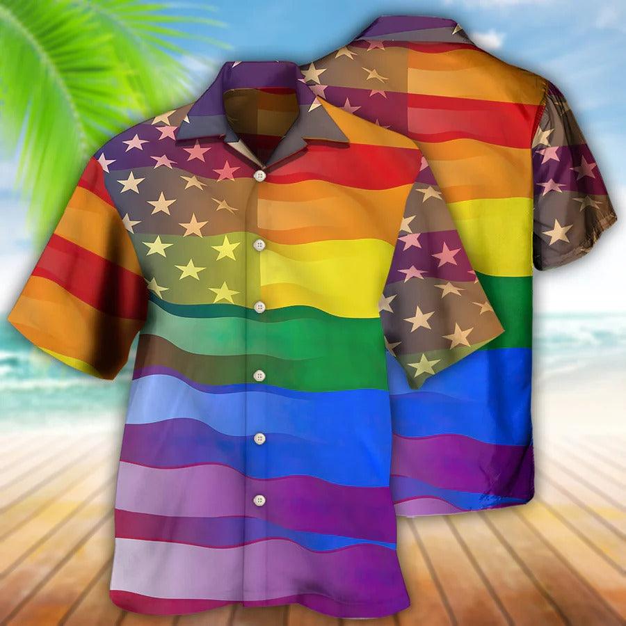 LGBT Aloha Hawaiian Shirt For Summer - LGBT Love America Peace Hawaiian Shirt - US Flag Rainbow Hawaiian Shirt - Perfect Gift For LGBT - Amzanimalsgift