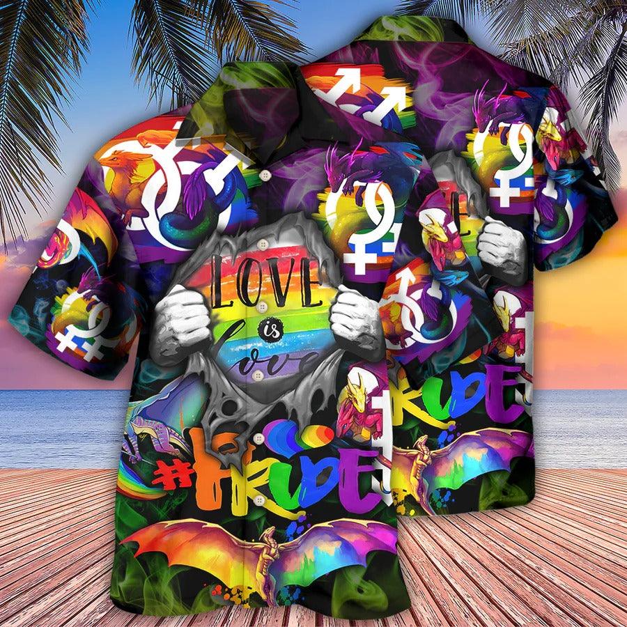 LGBT Aloha Hawaiian Shirt For Summer - LGBT Love Is Love Pride Hand Hawaiian Shirt - Dragon Rainbow Hawaiian Shirt - Perfect Gift For LGBT - Amzanimalsgift