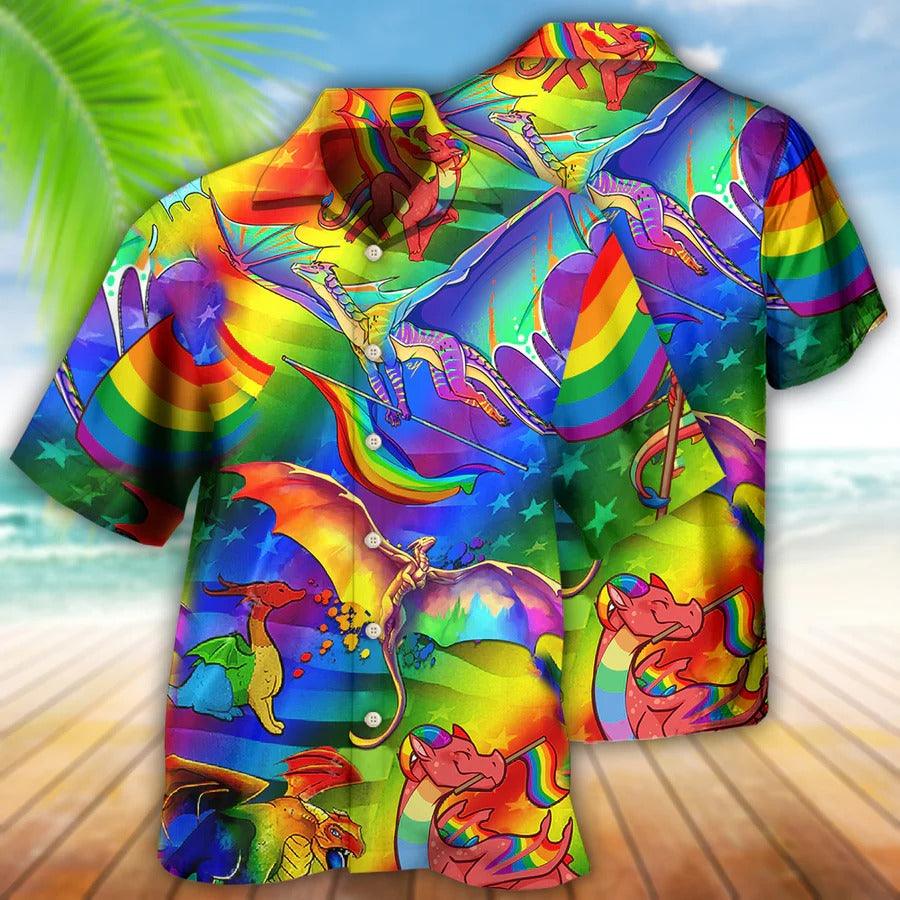 LGBT Aloha Hawaiian Shirt For Summer - LGBT Love Life Hawaiian Shirt - Dragon Rainbow Hawaiian Shirt - Perfect Gift For LGBT - Amzanimalsgift