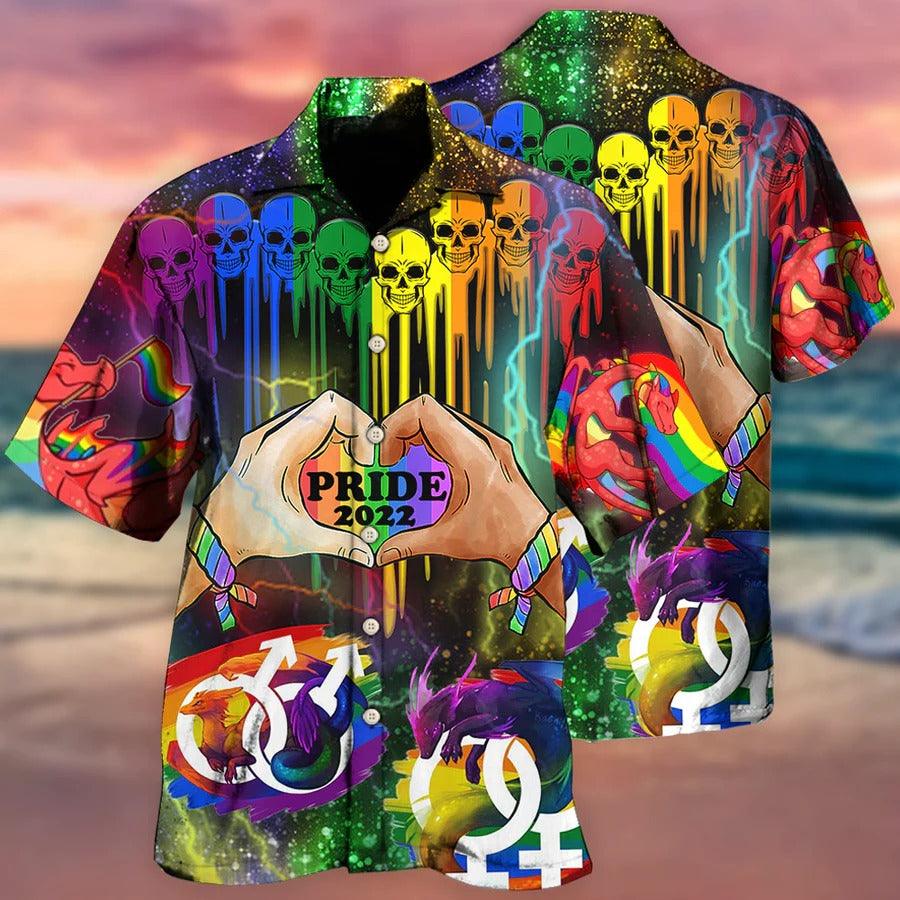 LGBT Aloha Hawaiian Shirt For Summer - LGBT Pride 2022 Style Hawaiian Shirt - Skull Rainbow Hawaiian Shirt - Perfect Gift For LGBT - Amzanimalsgift