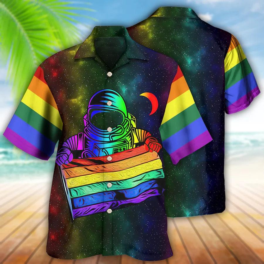 LGBT Aloha Hawaiian Shirt For Summer - LGBT Pride Astronaut Style Hawaiian Shirt - Rainbow Hawaiian Shirt - Perfect Gift For LGBT - Amzanimalsgift