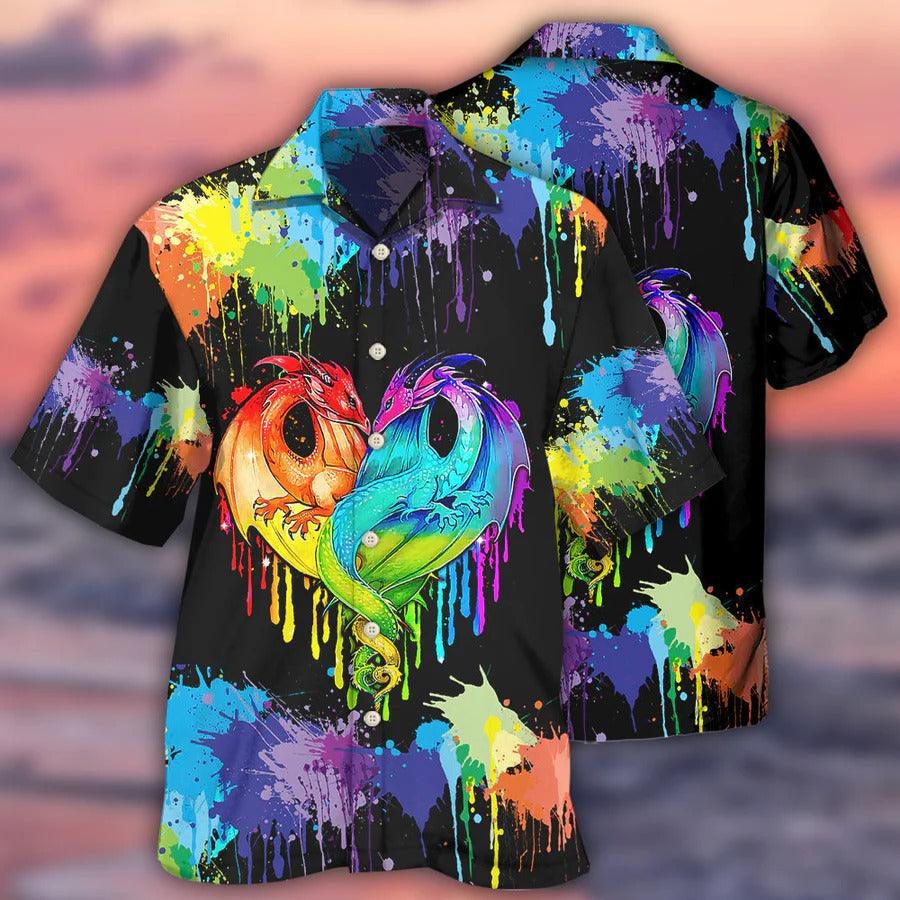 LGBT Aloha Hawaiian Shirt For Summer - LGBT Pride Hawaiian Shirt - Dragon Colorful Hawaiian Shirt - Perfect Gift For LGBT - Amzanimalsgift