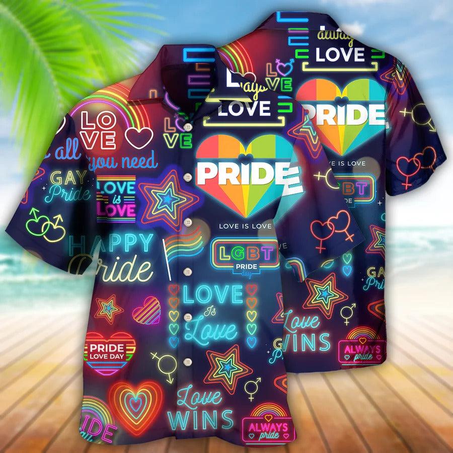 LGBT Aloha Hawaiian Shirt For Summer - LGBT Pride Hawaiian Shirt - Heart Rainbow Hawaiian Shirt - Perfect Gift For LGBT - Amzanimalsgift