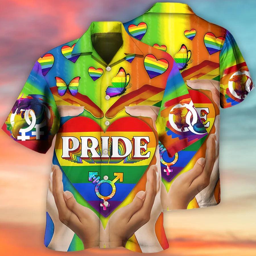 LGBT Aloha Hawaiian Shirt For Summer - LGBT Pride Love Heart Style Hawaiian Shirt - Heart Rainbow Hawaiian Shirt - Perfect Gift For LGBT - Amzanimalsgift