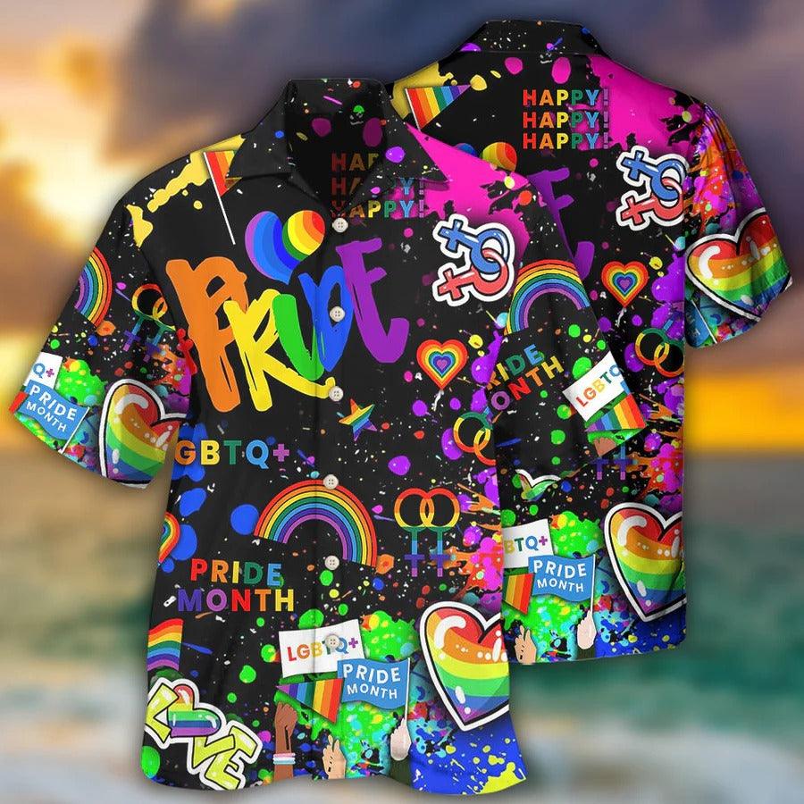 LGBT Aloha Hawaiian Shirt For Summer - LGBT Pride Mix Color Hawaiian Shirt - Heart Rainbow Hawaiian Shirt - Perfect Gift For LGBT - Amzanimalsgift