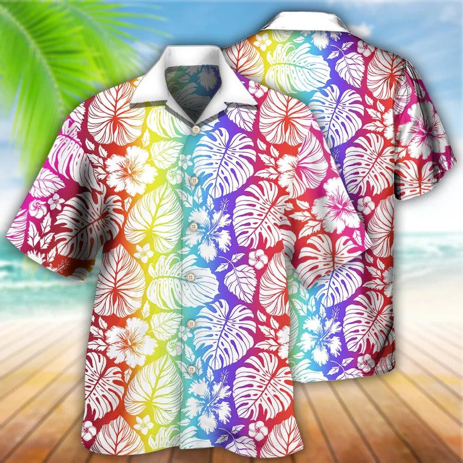 LGBT Aloha Hawaiian Shirt For Summer - LGBT Tropical Leaf Hawaiian Shirt - Rainbow Hawaiian Shirt - Perfect Gift For LGBT - Amzanimalsgift