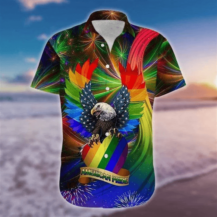 LGBT Aloha Hawaiian Shirts For Summer, American Pride Eagle USA Flag Rainbow Colorful Hawaiian Shirts, Gift For Couple Gaymer And Lesbian, Friend - Amzanimalsgift