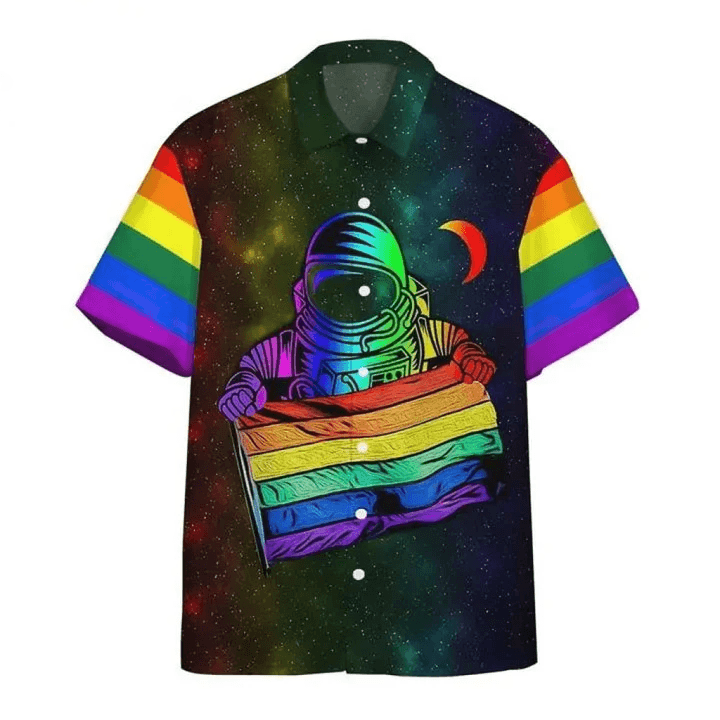 LGBT Aloha Hawaiian Shirts For Summer, Astronaut Colorful LGBT Rainbow Flag Galaxy Hawaiian Shirts, Pride Gift For Gaymer And Lesbian - Amzanimalsgift