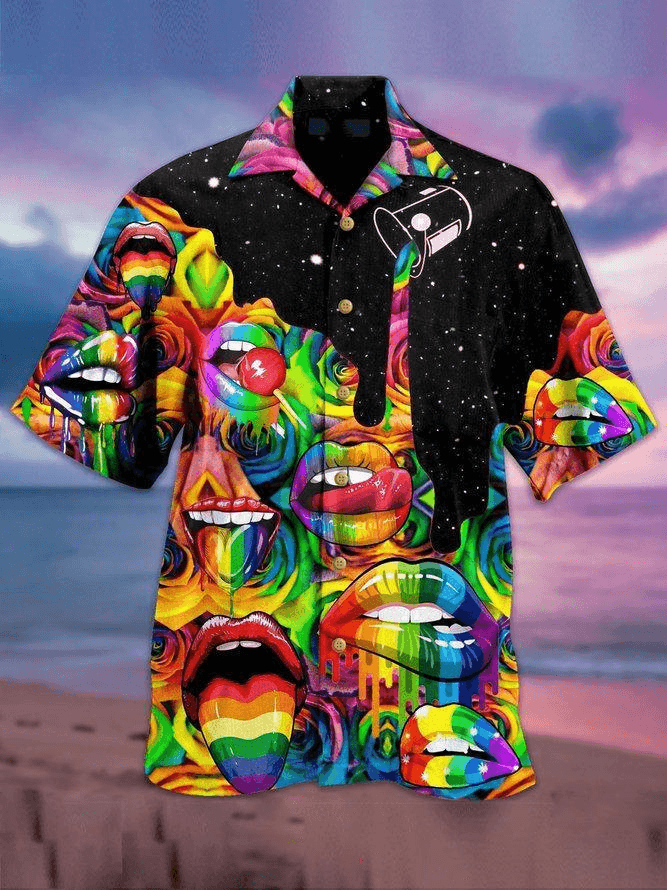 LGBT Aloha Hawaiian Shirts For Summer, Color Mouths Candy And Lips Pride Colorful Rainbow LGBT Hawaiian Shirts, Gift For Couple Gaymer And Lesbian - Amzanimalsgift