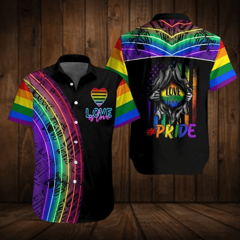 LGBT Aloha Hawaiian Shirts For Summer, Colorful Rainbow LGBT Pride Hawaiian Shirts, Gift For Couple Gaymer And Lesbian - Love Is Love - Amzanimalsgift