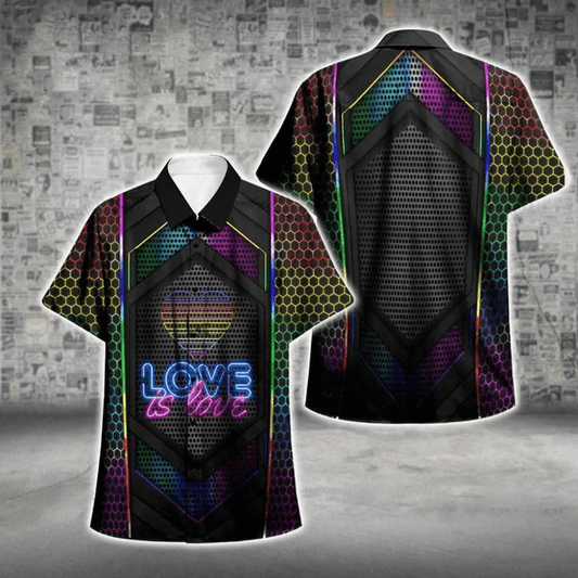 LGBT Aloha Hawaiian Shirts For Summer, Colorful Rainbow LGBT Pride Hawaiian Shirts, Gift For Couple Gaymer And Lesbian - Love Is Love - Amzanimalsgift