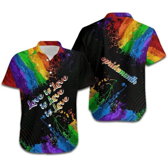 LGBT Aloha Hawaiian Shirts For Summer, Colorful Rainbow LGBT Pride Hawaiian Shirts, Gift For Couple Gaymer And Lesbian - Love Is Love Is Love Is Love - Amzanimalsgift