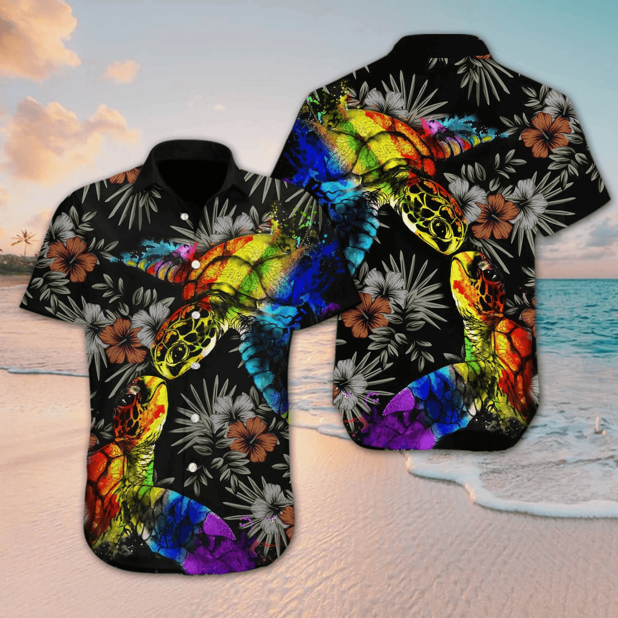 LGBT Aloha Hawaiian Shirts For Summer, Colorful Turtle LGBT Flower Hawaiian Shirts, Pride Gift For Gaymer And Lesbian, Gay - Amzanimalsgift