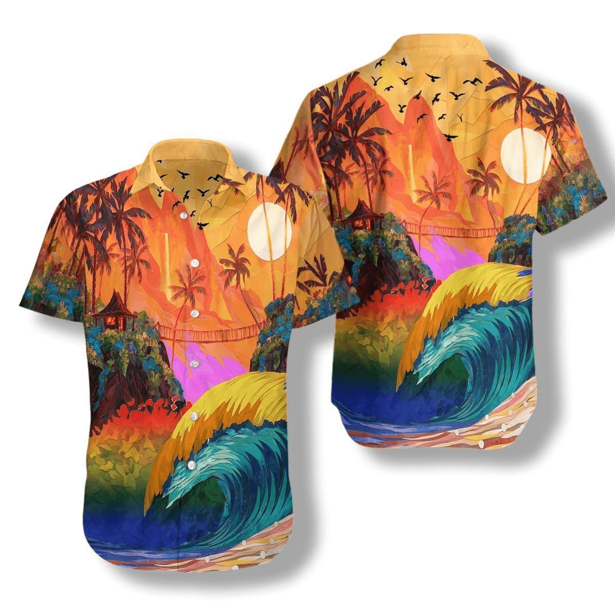 LGBT Aloha Hawaiian Shirts For Summer, Dawn Beaches Colorful Rainbow LGBT Hawaiian Shirts, Pride Gift For Gaymer And Lesbian, Party - Amzanimalsgift