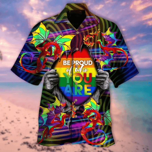LGBT Aloha Hawaiian Shirts For Summer, Dragon Rainbow Colorful Of LGBT Hawaiian Shirts, Gift For Couple Gaymer And Lesbian - Be Proud Of Who You Are - Amzanimalsgift