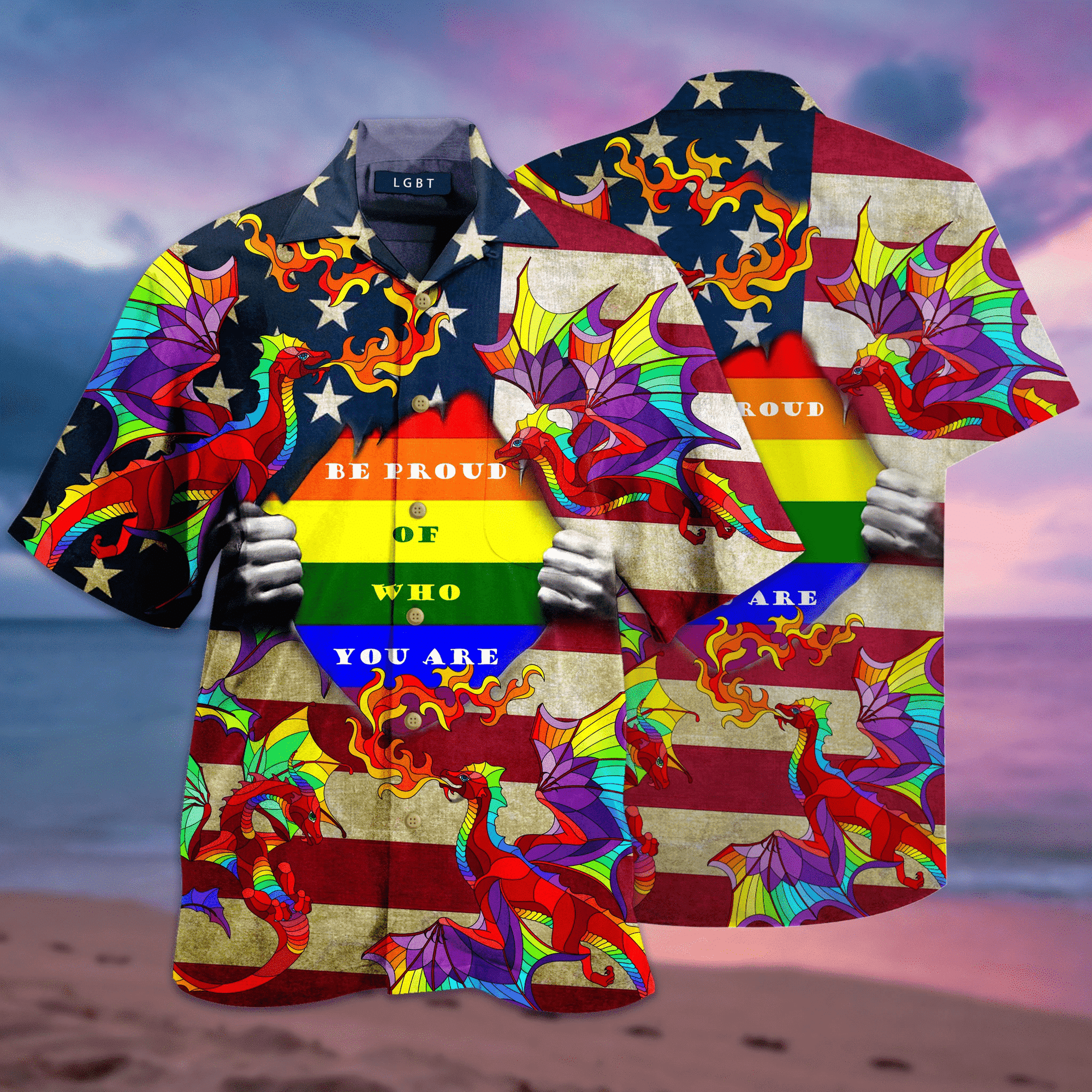 LGBT Aloha Hawaiian Shirts For Summer, Dragon Rainbow Lgbt Aloha Hawaiian Shirts For Men Women, Perfect Gift For Friend - Be Proud Of Who You Are - Amzanimalsgift