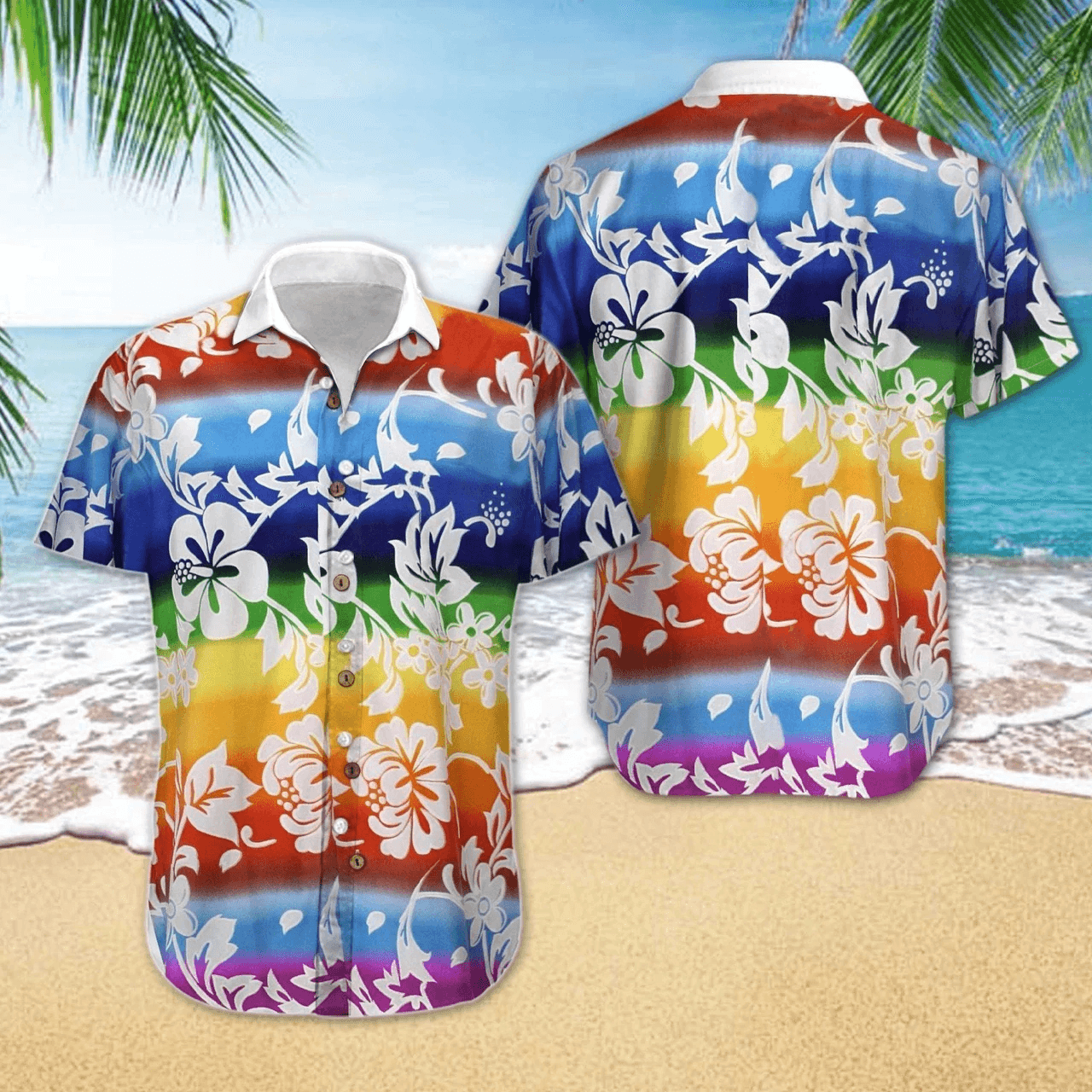 LGBT Aloha Hawaiian Shirts For Summer, Flower Colorful Rainbow LGBT Pride Hawaiian Shirts, Gift For Couple Gaymer And Lesbian - Amzanimalsgift