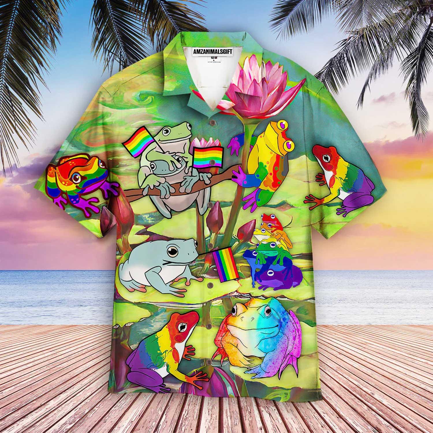 LGBT Aloha Hawaiian Shirts For Summer, Frog Happy Pride Month Colorful Rainbow Of LGBT Hawaiian Shirts, Gift For Gaymer And Lesbian - Amzanimalsgift