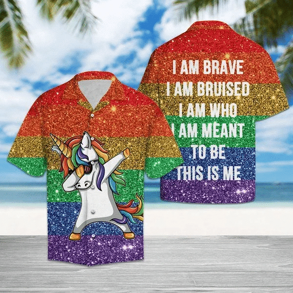 LGBT Aloha Hawaiian Shirts For Summer, Funny Cute Unicorn Dancing Colorful Rainbow LGBT Pride Hawaiian Shirts, Gift For Couple Gaymer And Lesbian - Amzanimalsgift