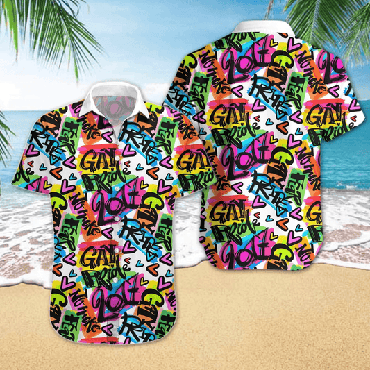 LGBT Aloha Hawaiian Shirts For Summer, Gay Pride Love Heart Colorful Rainbow LGBT Pride Hawaiian Shirts, Gift For Couple Gaymer And Lesbian - Amzanimalsgift
