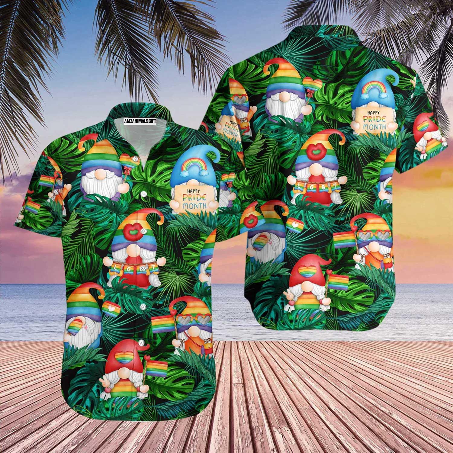 LGBT Aloha Hawaiian Shirts For Summer, Gnomes Rainbow Colorful Of LGBT Hawaiian Shirts, Gift For Couple Gaymer And Lesbian, Friend - Happy Pride Month - Amzanimalsgift