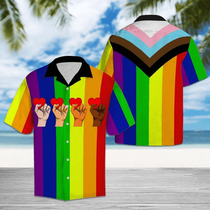 LGBT Aloha Hawaiian Shirts For Summer, Hand Up And Heart Rainbow Colorful LGBT Hawaiian Shirts, Pride Gift For Gaymer And Lesbian - Amzanimalsgift