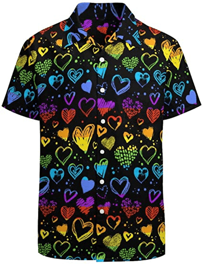 LGBT Aloha Hawaiian Shirts For Summer, Heart Pattern Colorful Rainbow LGBT Pride Hawaiian Shirts, Gift For Couple Gaymer And Lesbian - Amzanimalsgift