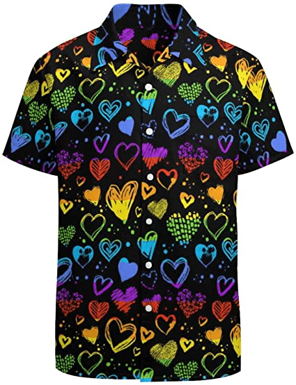 LGBT Aloha Hawaiian Shirts For Summer, Heart Pattern Colorful Rainbow LGBT Pride Hawaiian Shirts, Gift For Couple Gaymer And Lesbian - Amzanimalsgift