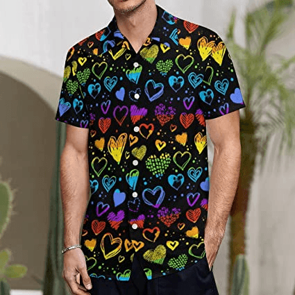 LGBT Aloha Hawaiian Shirts For Summer, Heart Pattern Colorful Rainbow LGBT Pride Hawaiian Shirts, Gift For Couple Gaymer And Lesbian - Amzanimalsgift