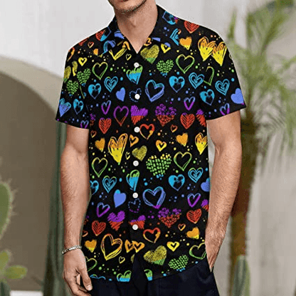 LGBT Aloha Hawaiian Shirts For Summer, Heart Pattern Colorful Rainbow LGBT Pride Hawaiian Shirts, Gift For Couple Gaymer And Lesbian - Amzanimalsgift