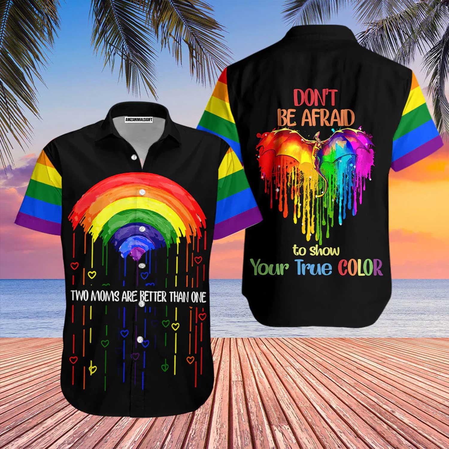 LGBT Aloha Hawaiian Shirts For Summer, Heart Rainbow Colorful LGBT Pride Aloha Hawaiian Shirts For Men Women - Don't Be Afraid To Show Your True Color - Amzanimalsgift