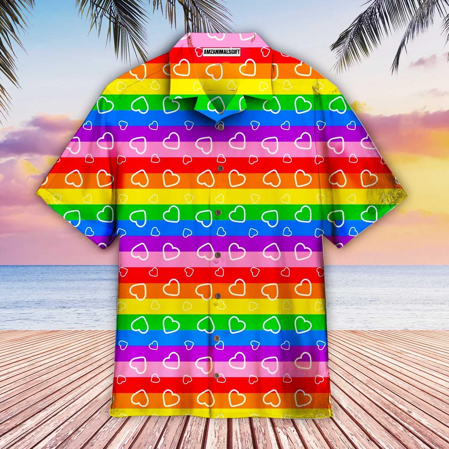 LGBT Aloha Hawaiian Shirts For Summer, Heart Rainbow Colorful LGBT Pride Aloha Hawaiian Shirts For Men Women, Perfect Gift For Friend, Team, Family - Amzanimalsgift
