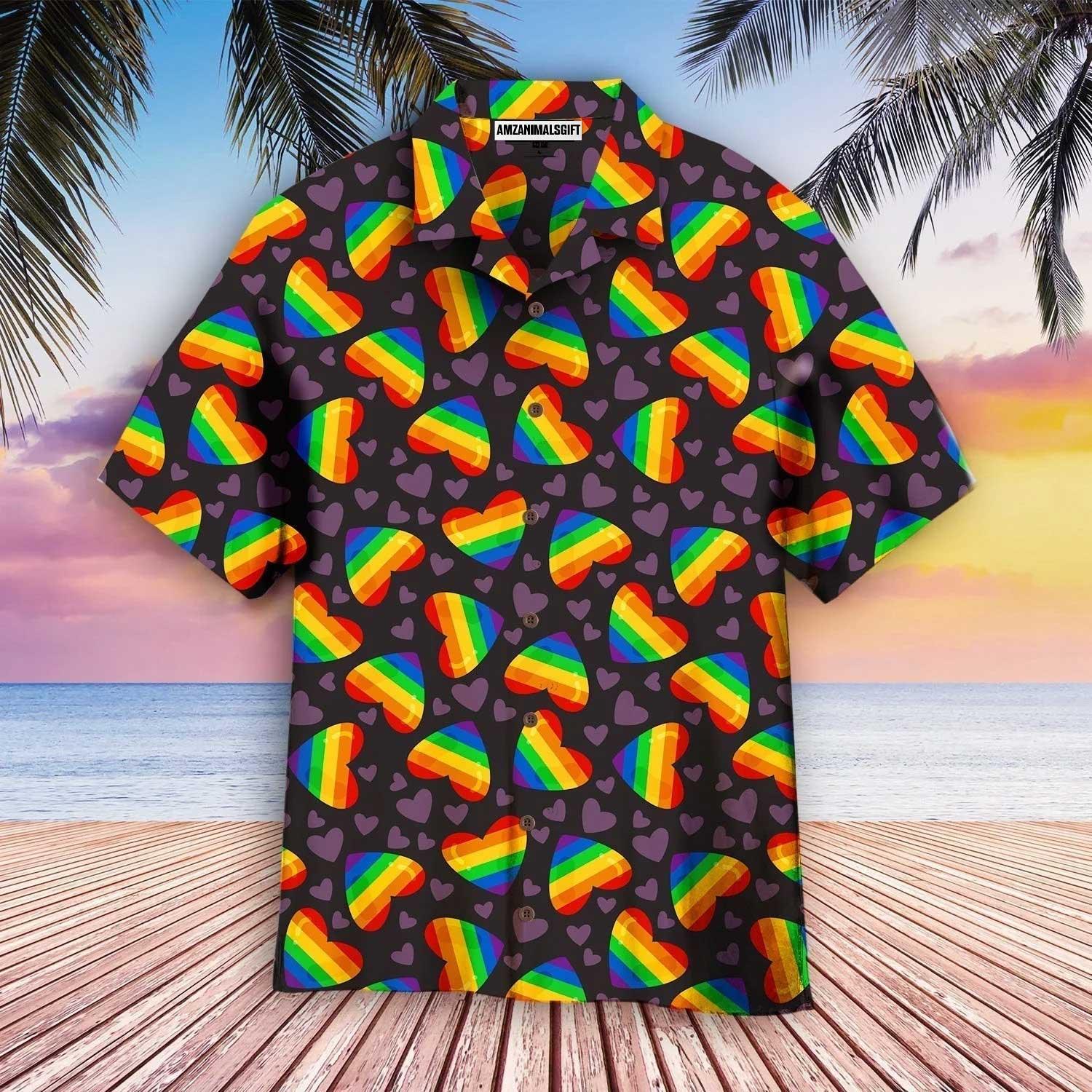 LGBT Aloha Hawaiian Shirts For Summer, Heart Rainbow Colorful LGBT Pride Day Hawaiian Shirts, Gift For Gaymer And Lesbian, Friend, Team - Amzanimalsgift
