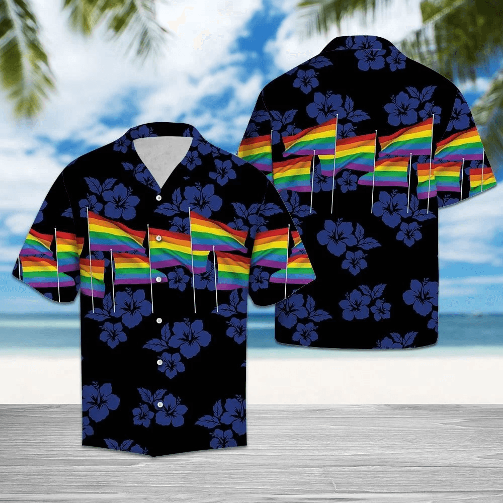 LGBT Aloha Hawaiian Shirts For Summer, Hibiscus Flower Flag Colorful Rainbow LGBT Pride Hawaiian Shirts, Gift For Couple Gaymer And Lesbian - Amzanimalsgift