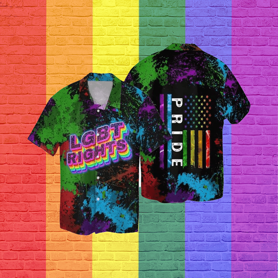 LGBT Aloha Hawaiian Shirts For Summer, LGBT Right, American Flag Colorful Rainbow LGBT Pride Hawaiian Shirts, Gift For Couple Gaymer And Lesbian - Amzanimalsgift