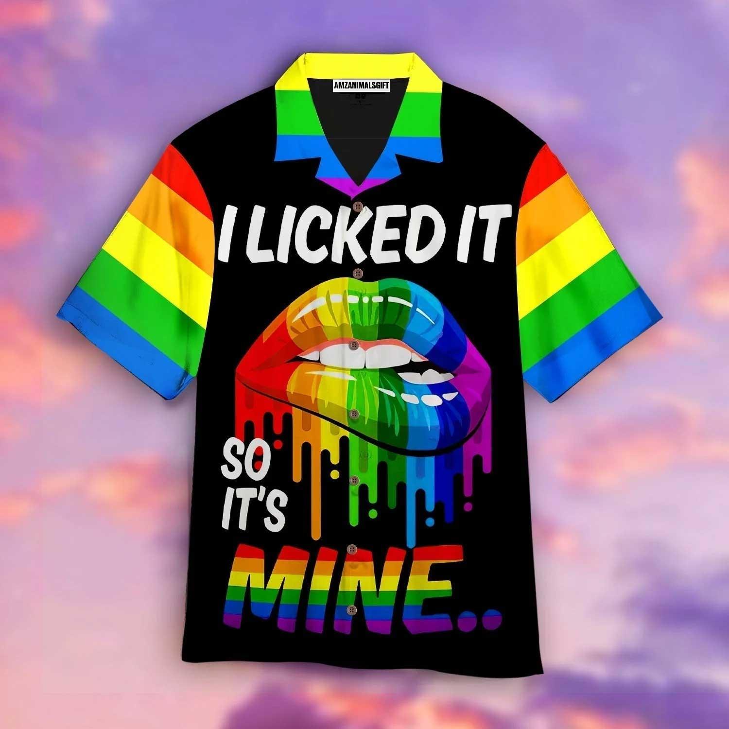 LGBT Aloha Hawaiian Shirts For Summer, Lips Rainbow Colorful Hawaiian Shirts, LGBT Pride Aloha Hawaiian Shirts For Men Women - I Licked It So It Mine - Amzanimalsgift