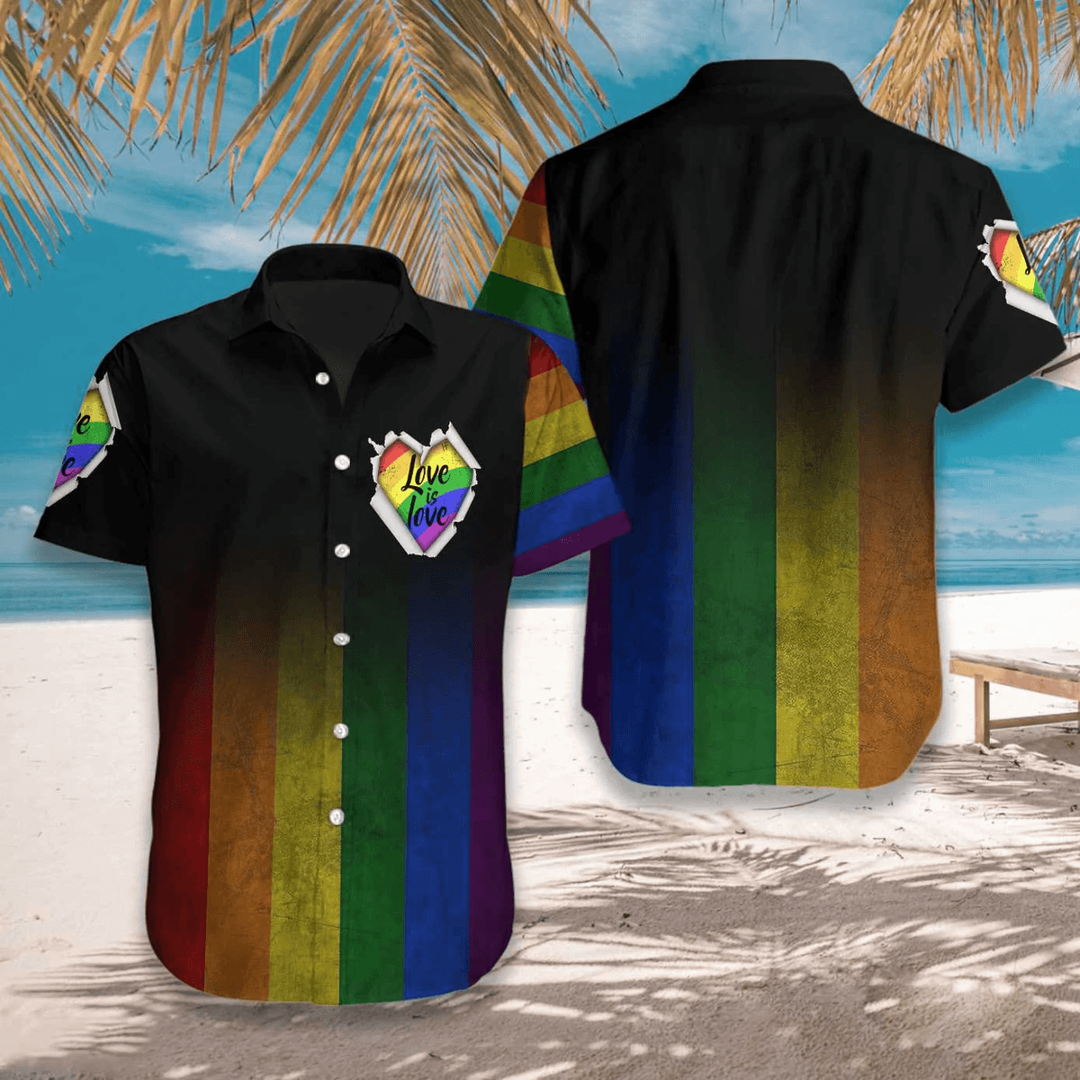 LGBT Aloha Hawaiian Shirts For Summer, Love Is Love Heart Colorful Rainbow LGBT Hawaiian Shirts, Pride Gift For Gaymer And Lesbian, Gay - Amzanimalsgift