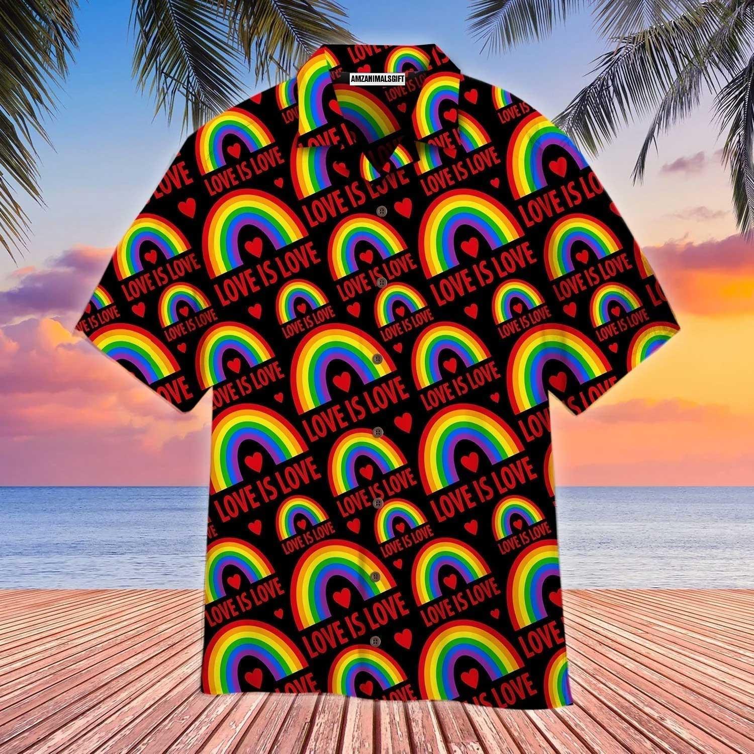LGBT Aloha Hawaiian Shirts For Summer, Love Is Love Rainbow Colorful LGBT Hawaiian Shirts, Pride Gift For Gaymer And Lesbian, Friend - Amzanimalsgift