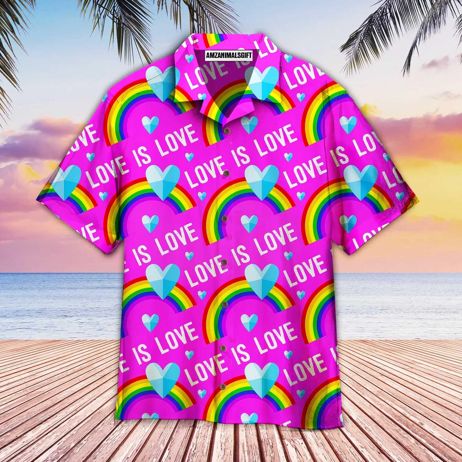 LGBT Aloha Hawaiian Shirts For Summer, Love Is Love Rainbow LGBT Aloha Hawaiian Shirts For Men Women, Best Gift For Friend, Family, Team - Amzanimalsgift