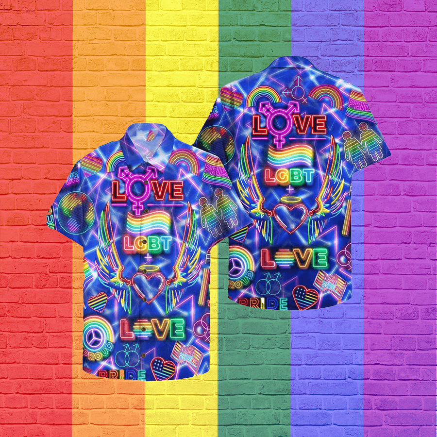 LGBT Aloha Hawaiian Shirts For Summer, Love Neon Symbol LGBT Colorful Rainbow Hawaiian Shirts, Pride Gift For Gaymer And Lesbian, Gay - Amzanimalsgift