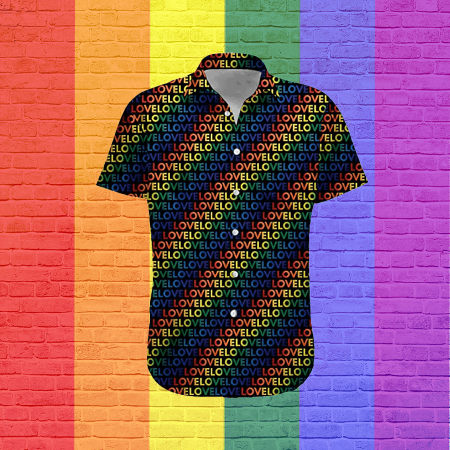 LGBT Aloha Hawaiian Shirts For Summer, Love Pattern Pride Colorful Rainbow LGBT Hawaiian Shirts, Gift For Couple Gaymer And Lesbian - Love Is Love - Amzanimalsgift