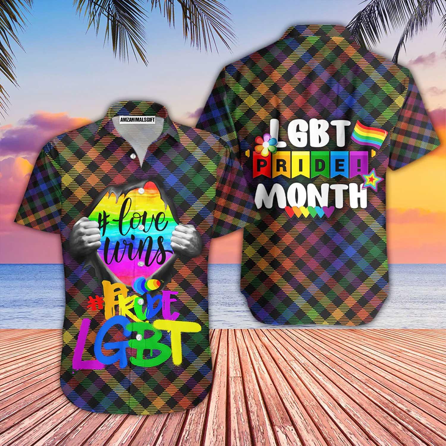 LGBT Aloha Hawaiian Shirts For Summer, Love Wins LGBT Pride Month Colorful Rainbow Hawaiian Shirts, Gift For Gaymer And Lesbian, Friend - Amzanimalsgift