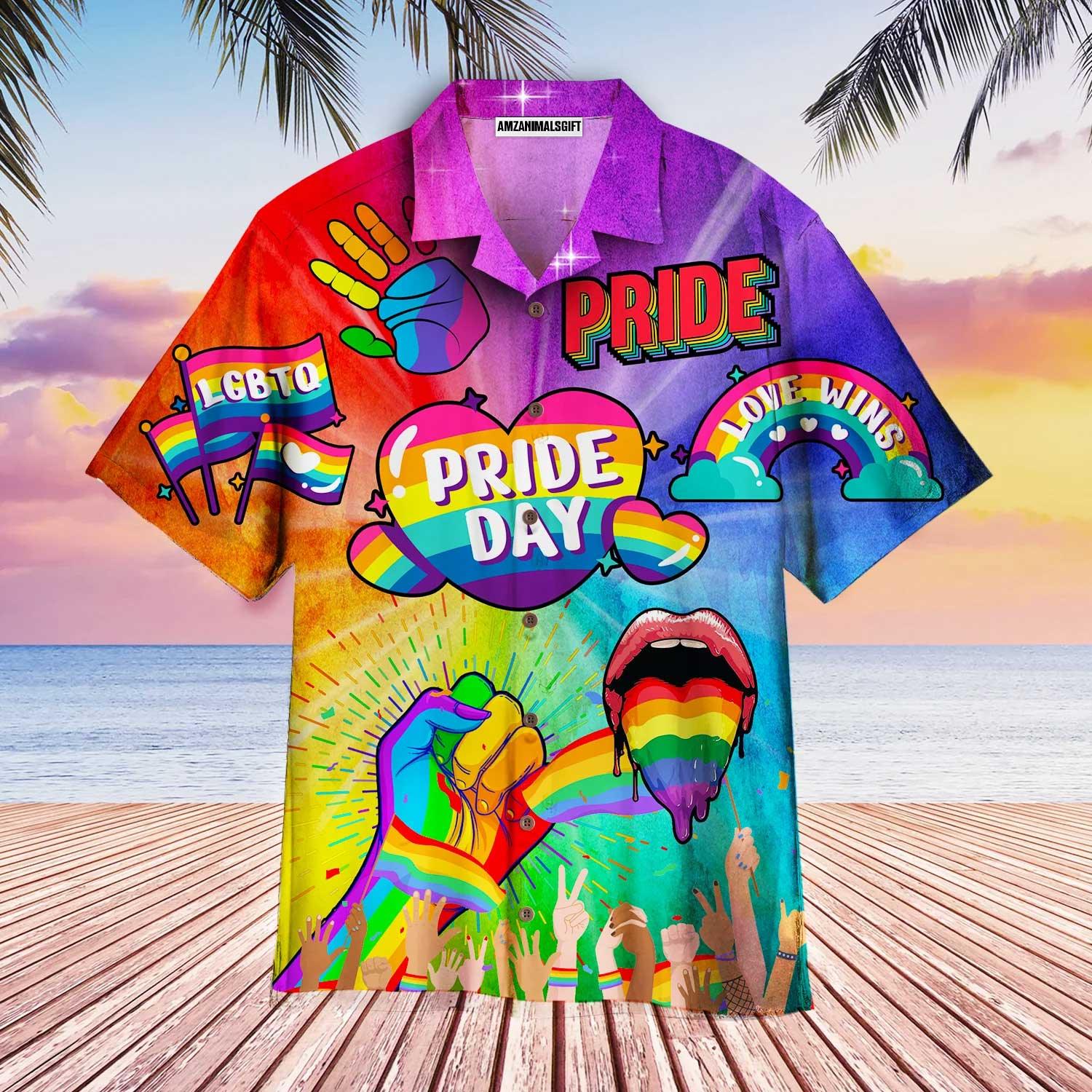 LGBT Aloha Hawaiian Shirts For Summer, Love Wins LGBTQ Pride Day Rainbow Colorful Hawaiian Shirts, Gift For Gaymer And Lesbian - Amzanimalsgift