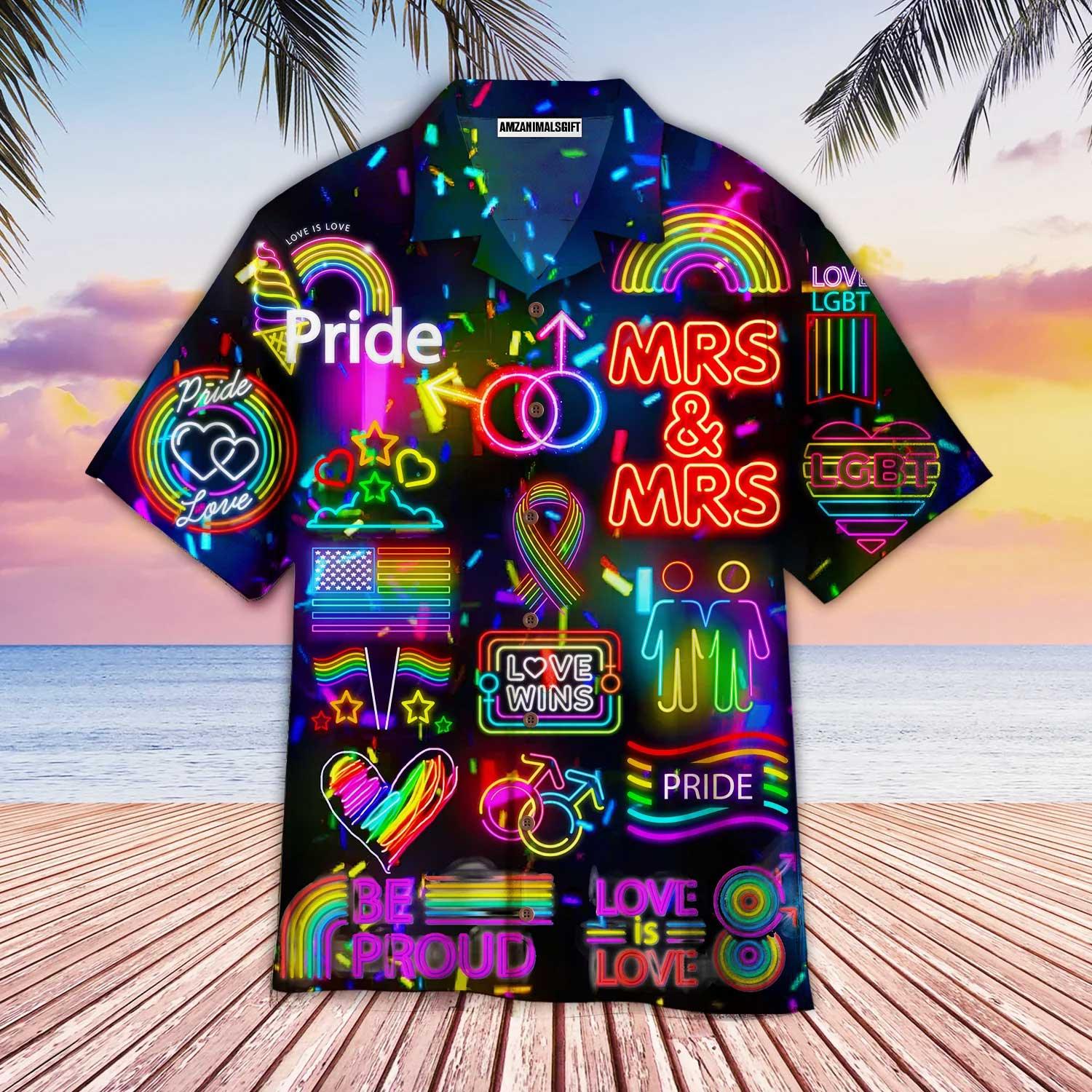 LGBT Aloha Hawaiian Shirts For Summer, Love Wins Mrs & Mrs Gay Pride Month Colorful Rainbow LGBT Hawaiian Shirts, Gift For Gaymer And Lesbian - Amzanimalsgift