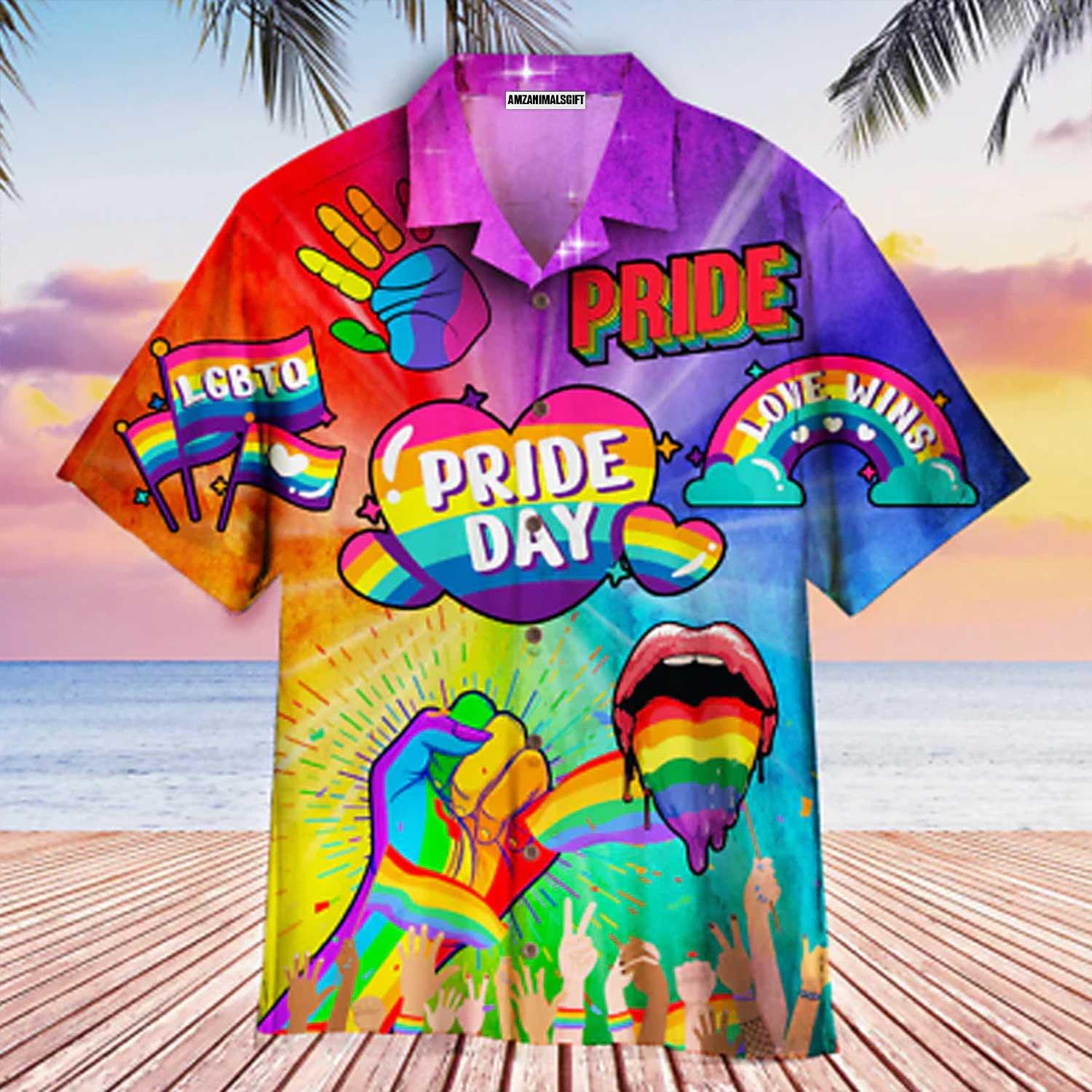 LGBT Aloha Hawaiian Shirts For Summer, Love Wins Pride Day Rainbow Colorful Of LGBT Hawaiian Shirts, Gift For Couple Gaymer And Lesbian, Friend - Amzanimalsgift