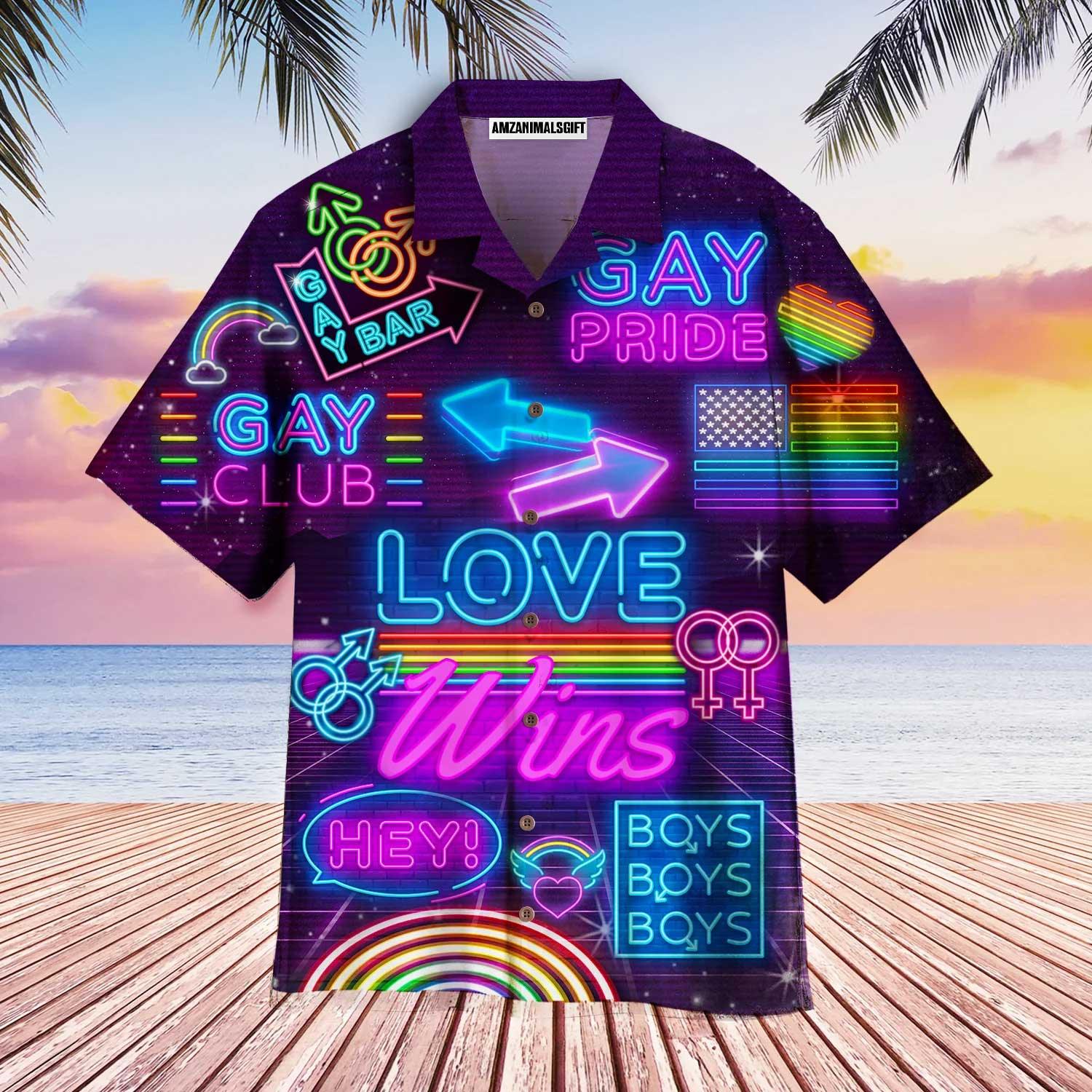 LGBT Aloha Hawaiian Shirts For Summer, Love Wins Pride Month Rainbow Colorful LGBT Hawaiian Shirts, Gift For Gaymer And Lesbian, Friend - Amzanimalsgift