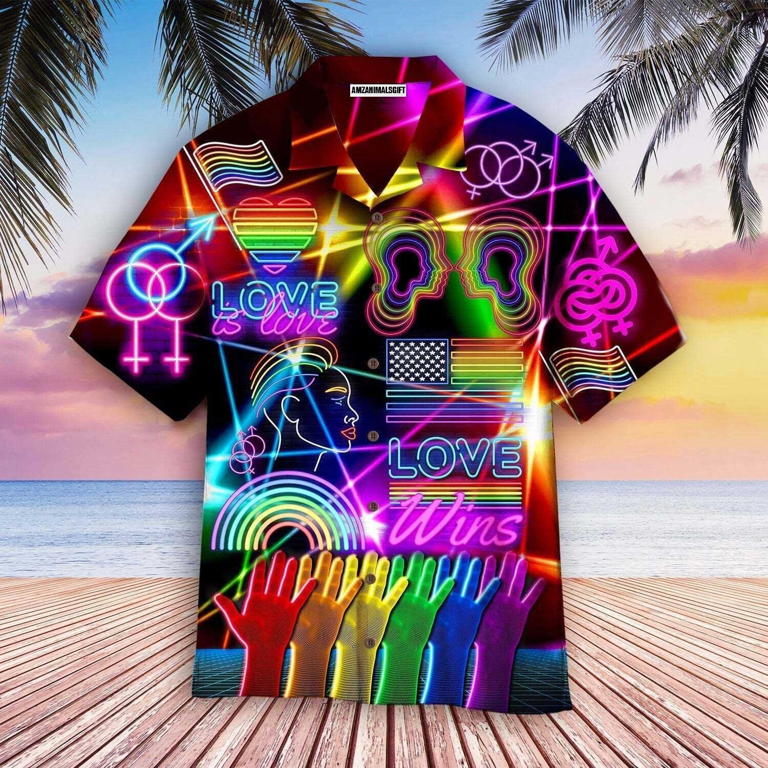 LGBT Aloha Hawaiian Shirts For Summer, Love Wins Pride Rainbow Colorful Of LGBT Hawaiian Shirts, Gift For Couple Gaymer And Lesbian, Friend - Amzanimalsgift